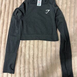 Gymshark Charcoal Cropped Long Sleeve Top